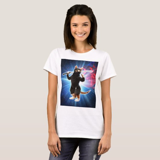T-shirt Ninja Chat dans l'espace. (Devant entier)
