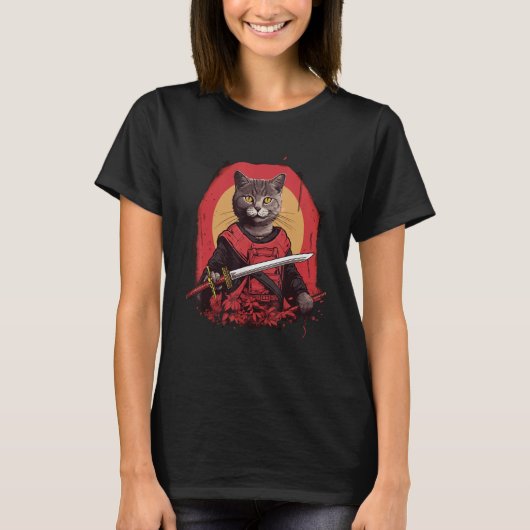 T-shirt Ninja Chats Stealthy Felines Ninja Kittens Samurai (Devant)