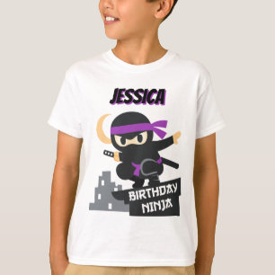 T-shirt Ninja de l'anniversaire violet Nom personnalisé