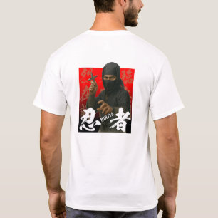 T-shirt Ninja en noir avec Kanji et fond rouge