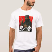 T-shirt Ninja en noir avec Kanji et fond rouge (Devant)