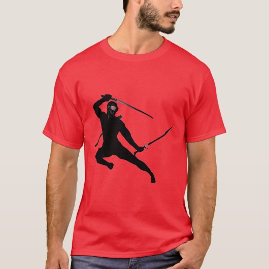 T-shirt Ninja noir sur le rouge (Devant)