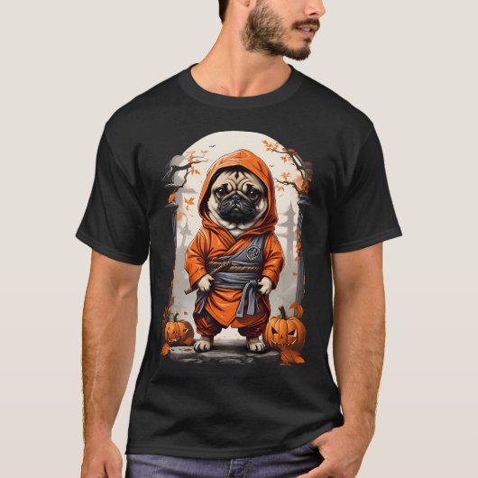 T-shirt Ninja Pug Halloween (Devant)