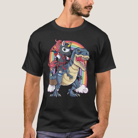 T-shirt Ninja Unicorn Riding Dinosaur (Devant)
