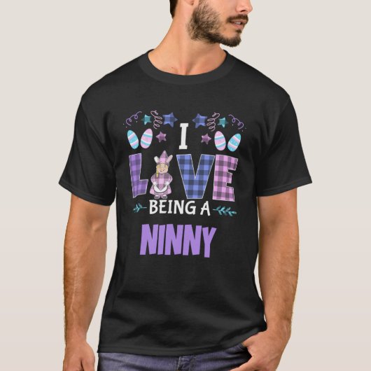 T-shirt NINNY J'aime être grand-mère rose plaid Pâques (Devant)