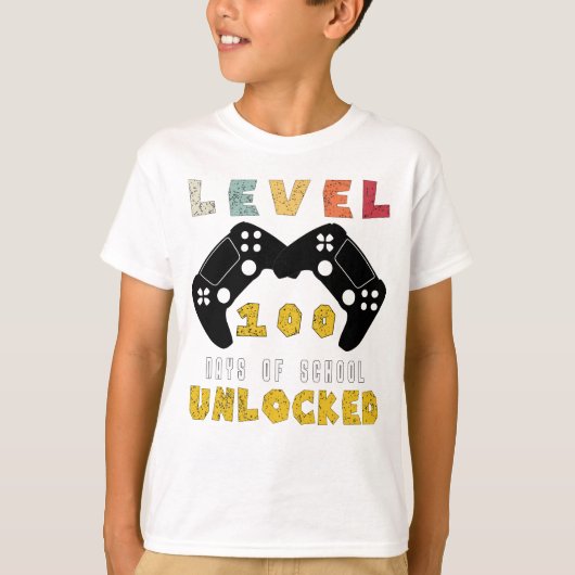 T-shirt Niveau 100 De l'école déverrouillé gamer cool garç (Devant)