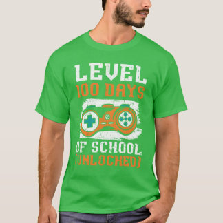 T-shirt Niveau 100 Jours D'école Débloqué Jeu Vidéo Joueur