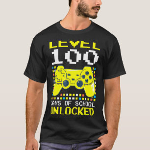 T-shirt Niveau 100 Jours D'école Débloqué Joueur Jeu Vidéo