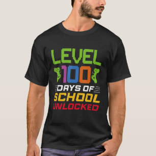T-shirt Niveau 100 Jours d'école débloqués Joueur Vidéo Je