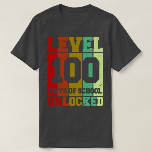 T-shirt niveau 100 jours d'école déverrouillé 14 (Design devant)