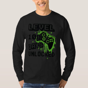 T-shirt Niveau 100 Jours d'école déverrouillé Rétro 8 Bit 