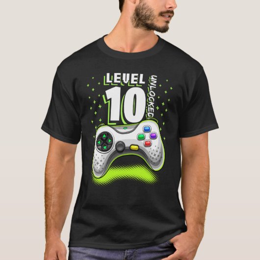 T-shirt Niveau 10 Contrôleur de jeu vidéo 10e Anniversaire (Devant)
