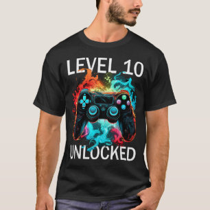T-shirt Niveau 10 Débloqué Vidéo Joueur Rétro Anniversaire
