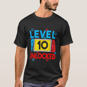 T-shirt Niveau 10 Joueur déverrouillé 10e Anniversaire Jeu