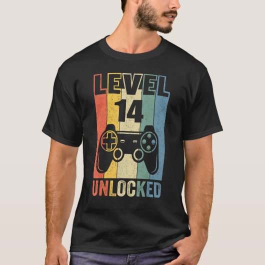 T-shirt Niveau 14 Jeu vidéo déverrouillé 14e anniversaire (Devant)