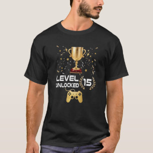 T-shirt Niveau 15 Anniversaire Jeu de garçon 15 ans Vidéo