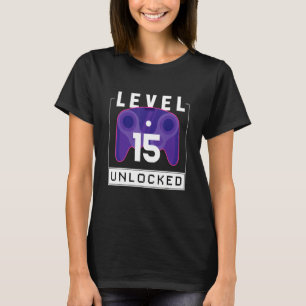 T-shirt Niveau 15 Déverrouillé 15e Joueur Anniversaire 1