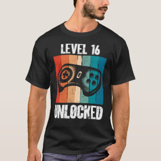 T-shirt Niveau 16 Anniversaire déverrouillé Jeu 16e Annive
