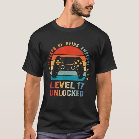 T-shirt Niveau 17 Déverrouillé Funny Video Gamer 17e anniv (Devant)