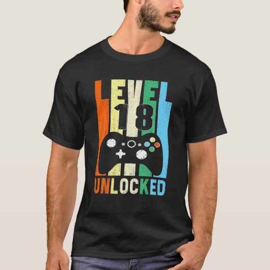T-shirt Niveau 18 Déverrouillé 18E Jeu Vidéo Anniversaire  (Devant)