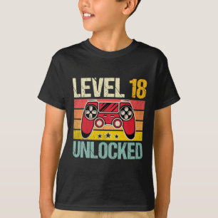 T-shirt Niveau 18 Jeu vidéo Vintage déverrouillé 18e anniv
