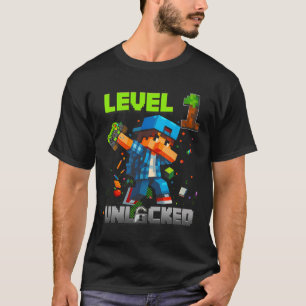 T-shirt Niveau 1 Débloqué Drôle Anniversaire Garçon Pixel 