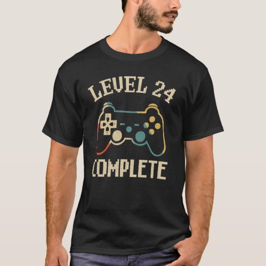 T-shirt Niveau 24 Gamer vidéo complet 24e anniversaire (Devant)