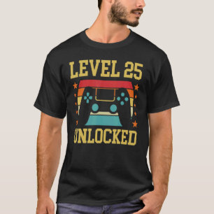T-shirt Niveau 25 Débloqué 25 Ans Anniversaire Gamer Fami