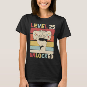 T-shirt Niveau 25 Déverrouillé 25 Ans Hommes Anniversaires