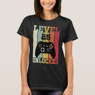 T-shirt Niveau 25 Jeu vidéo déverrouillé 25e anniversaire