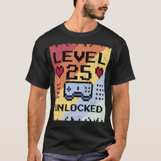 T-shirt Niveau 25 Joueur déverrouillé Garçon 25e anniversa