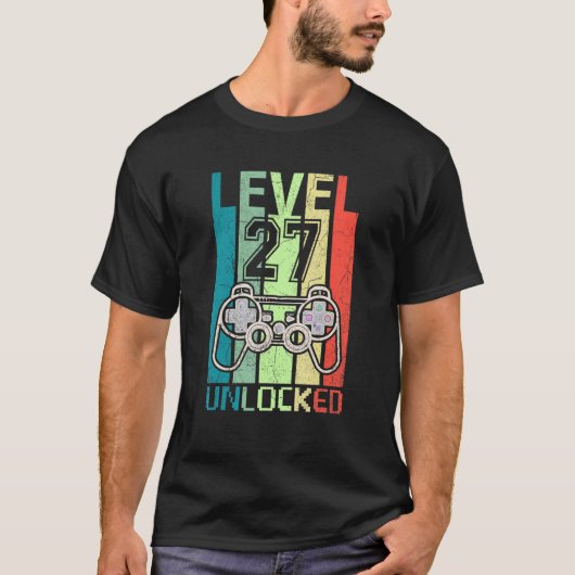 T-shirt Niveau 27 Jeu vidéo déverrouillé 27e anniversaire (Devant)