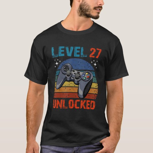 T-shirt Niveau 27 Jeu vidéo déverrouillé 27e anniversaire  (Devant)
