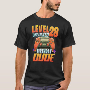 T-shirt Niveau 28 Déverrouillé Anniversaire Garçon Dude 28