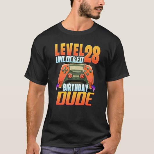 T-shirt Niveau 28 Déverrouillé Anniversaire Garçon Dude 28 (Devant)