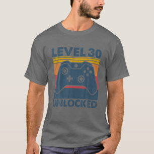 T-shirt Niveau 30 Déverrouillé Jeu Vidéo Vintage 30E Anniv