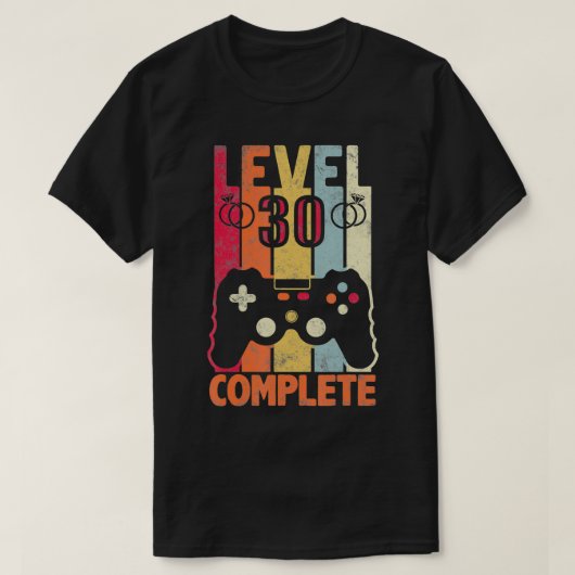 T-shirt Niveau 30 Gamer vidéo complet 30e Anniver Mariage (Design devant)