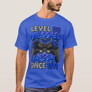 T-shirt Niveau 33 Débloqué Incroyable Depuis 1991 Jeux 33è