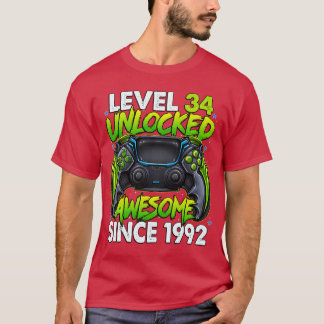 T-shirt Niveau 34 Débloqué Incroyable Depuis 1992 34e Anni