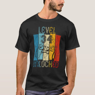 T-shirt Niveau 34 Débloqué Joueur Vidéo 34e Anniversaire