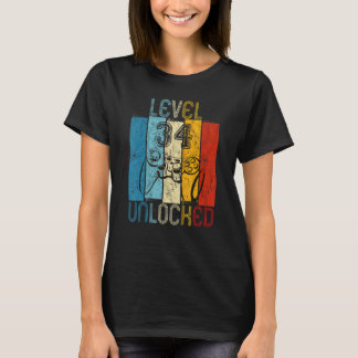 T-shirt Niveau 34 Débloqué Joueur Vidéo 34e Anniversaire