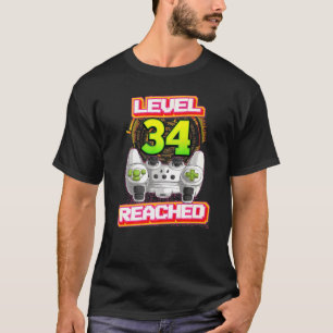T-shirt Niveau 34 Joueur atteint 34e Anniversaire Jeu vidé