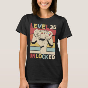 T-shirt Niveau 35 Déverrouillé 35 Ans Hommes Anniversaires