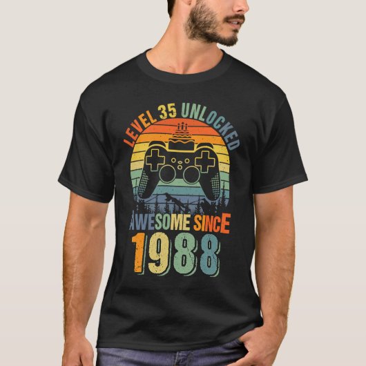 T-shirt Niveau 35 Déverrouillé 35e Anniversaire Joueur 198 (Devant)