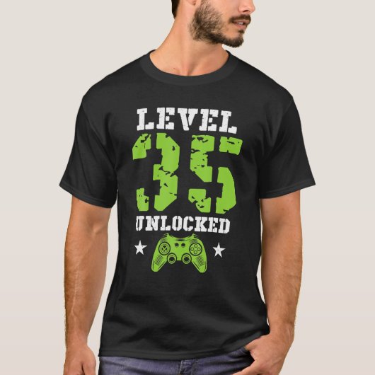 T-shirt Niveau 35 Déverrouillé Conception de jeux 35e anni (Devant)