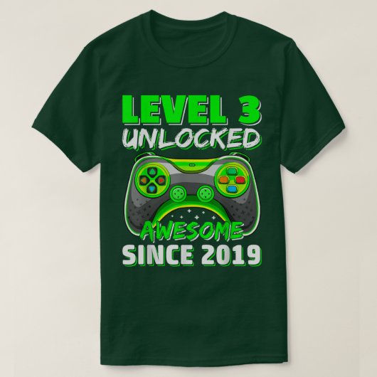 T-shirt Niveau 3 Déverrouillé Awesome 2019 jeu vidéo 3ème  (Design devant)