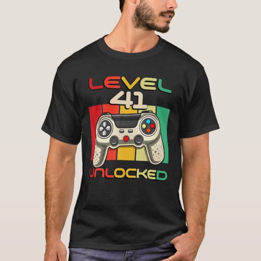 T-shirt Niveau 41 Vidéogamer Déverrouillé Né En 1980 41 An (Devant)