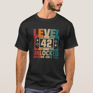 T-shirt Niveau 42 Déverrouillé Awesome 1980 Video Gamer 42