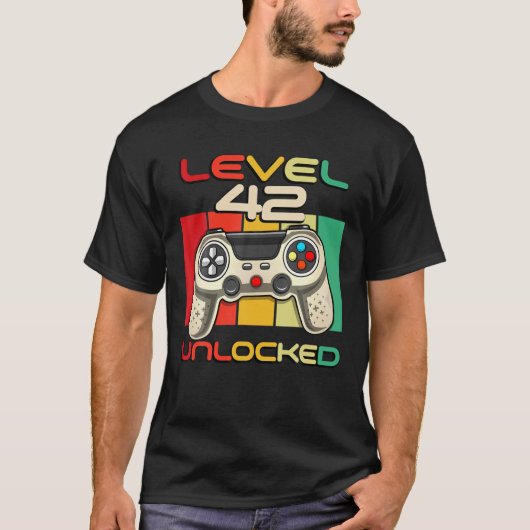 T-shirt Niveau 42 Vidéogamer Déverrouillé Né En 1979 42 An (Devant)