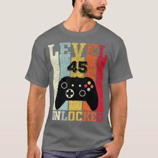 T-shirt Niveau 45 Déverrouillé Vidéo amusante 45e cadeau d